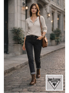 John Fluevog Boots W7 Radio BBC Brown Pebbled Leather Cap Toe Moto Military